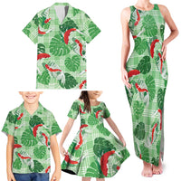 Lime Palaka Hawaii Aloha Family Matching Tank Maxi Dress and Hawaiian Shirt Koi Pond Mix Monstera LT7 - Polynesian Pride