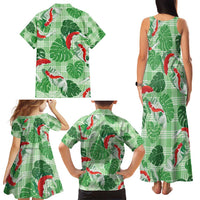 Lime Palaka Hawaii Aloha Family Matching Tank Maxi Dress and Hawaiian Shirt Koi Pond Mix Monstera LT7 - Polynesian Pride