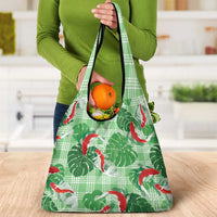Lime Palaka Hawaii Aloha Grocery Bag Koi Pond Mix Monstera - Polynesian Pride