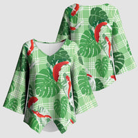 Lime Palaka Hawaii Aloha Kimono Sleeve Blouse Koi Pond Mix Monstera - Polynesian Pride