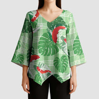 Lime Palaka Hawaii Aloha Kimono Sleeve Blouse Koi Pond Mix Monstera - Polynesian Pride