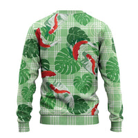 Lime Palaka Hawaii Aloha Ugly Christmas Sweater Koi Pond Mix Monstera - Polynesian Pride