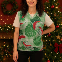 Lime Palaka Hawaii Aloha Christmas Knitted V-Neck Vest Koi Pond Mix Monstera - Polynesian Pride