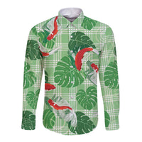 Lime Palaka Hawaii Aloha Long Sleeve Button Shirt Koi Pond Mix Monstera - Polynesian Pride
