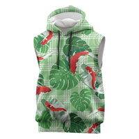 Lime Palaka Hawaii Aloha Sleeveless Hoodie Koi Pond Mix Monstera - Polynesian Pride