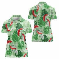 Lime Palaka Hawaii Aloha Women Polo Shirt Koi Pond Mix Monstera - Polynesian Pride