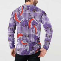 Lavender Palaka Hawaii Aloha Button Sweatshirt Koi Pond Mix Orchids - Polynesian Pride