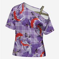 Lavender Palaka Hawaii Aloha Cross Shoulder Shirt Koi Pond Mix Orchids - Polynesian Pride