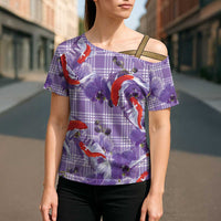 Lavender Palaka Hawaii Aloha Cross Shoulder Shirt Koi Pond Mix Orchids - Polynesian Pride