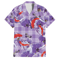 Lavender Palaka Hawaii Aloha Family Matching Off Shoulder Maxi Dress and Hawaiian Shirt Koi Pond Mix Orchids LT7 Dad's Shirt - Short Sleeve Purple - Polynesian Pride