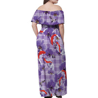 Lavender Palaka Hawaii Aloha Family Matching Off Shoulder Maxi Dress and Hawaiian Shirt Koi Pond Mix Orchids LT7 - Polynesian Pride