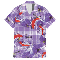 Lavender Palaka Hawaii Aloha Family Matching Summer Maxi Dress and Hawaiian Shirt Koi Pond Mix Orchids LT7 Dad's Shirt - Short Sleeve Purple - Polynesian Pride