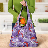 Lavender Palaka Hawaii Aloha Grocery Bag Koi Pond Mix Orchids - Polynesian Pride