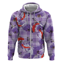 Lavender Palaka Hawaii Aloha Hoodie Koi Pond Mix Orchids - Polynesian Pride