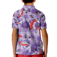Lavender Palaka Hawaii Aloha Kid Polo Shirt Koi Pond Mix Orchids - Polynesian Pride