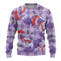 Lavender Palaka Hawaii Aloha Ugly Christmas Sweater Koi Pond Mix Orchids - Polynesian Pride