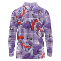 Lavender Palaka Hawaii Aloha Long Sleeve Polo Shirt Koi Pond Mix Orchids - Polynesian Pride