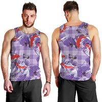 Lavender Palaka Hawaii Aloha Men Tank Top Koi Pond Mix Orchids - Polynesian Pride