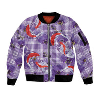 Lavender Palaka Hawaii Aloha Sleeve Zip Bomber Jacket Koi Pond Mix Orchids - Polynesian Pride