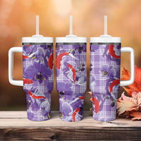 Lavender Palaka Hawaii Aloha Tumbler With Handle Koi Pond Mix Orchids - Polynesian Pride