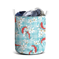 Turquoise Palaka Hawaii Aloha Laundry Basket Koi Pond Mix Plumeria - Polynesian Pride