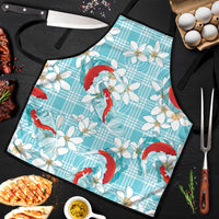 Turquoise Palaka Hawaii Aloha Apron Koi Pond Mix Plumeria - Polynesian Pride