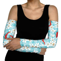 Turquoise Palaka Hawaii Aloha Arm Sleeves Koi Pond Mix Plumeria - Polynesian Pride