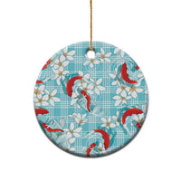 Turquoise Palaka Hawaii Aloha Ceramic Ornament Koi Pond Mix Plumeria - Polynesian Pride