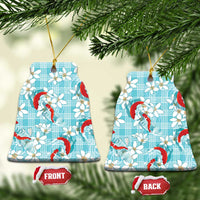 Turquoise Palaka Hawaii Aloha Ceramic Ornament Koi Pond Mix Plumeria - Polynesian Pride