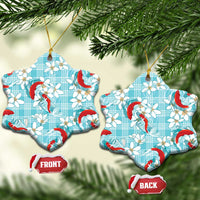 Turquoise Palaka Hawaii Aloha Ceramic Ornament Koi Pond Mix Plumeria - Polynesian Pride