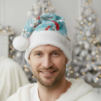 Turquoise Palaka Hawaii Aloha Christmas Santa Hat Koi Pond Mix Plumeria - Polynesian Pride