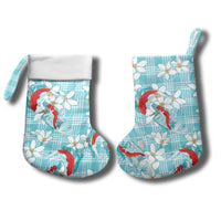 Turquoise Palaka Hawaii Aloha Christmas Stocking Koi Pond Mix Plumeria - Polynesian Pride