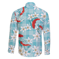 Turquoise Palaka Hawaii Aloha Family Matching Off Shoulder Maxi Dress and Hawaiian Shirt Koi Pond Mix Plumeria LT7 - Polynesian Pride