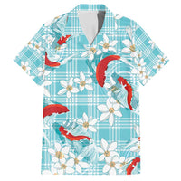 Turquoise Palaka Hawaii Aloha Family Matching Summer Maxi Dress and Hawaiian Shirt Koi Pond Mix Plumeria LT7 Dad's Shirt - Short Sleeve Turquoise - Polynesian Pride