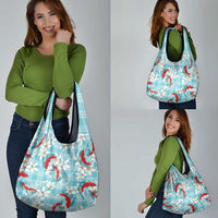 Turquoise Palaka Hawaii Aloha Grocery Bag Koi Pond Mix Plumeria - Polynesian Pride