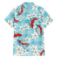 Turquoise Palaka Hawaii Aloha Hawaiian Shirt Koi Pond Mix Plumeria - Polynesian Pride
