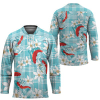Turquoise Palaka Hawaii Aloha Hockey Jersey Koi Pond Mix Plumeria - Polynesian Pride
