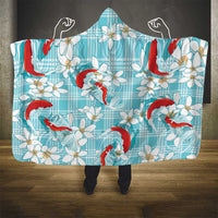 Turquoise Palaka Hawaii Aloha Hooded Blanket Koi Pond Mix Plumeria - Polynesian Pride