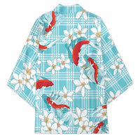 Turquoise Palaka Hawaii Aloha Kimono Koi Pond Mix Plumeria - Polynesian Pride