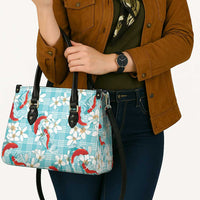 Turquoise Palaka Hawaii Aloha Leather Bag Koi Pond Mix Plumeria - Polynesian Pride