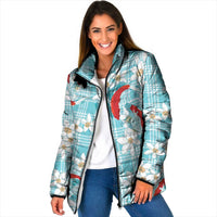 Turquoise Palaka Hawaii Aloha Padded Jacket Koi Pond Mix Plumeria - Polynesian Pride