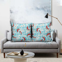 Turquoise Palaka Hawaii Aloha Pillow Cover Koi Pond Mix Plumeria - Polynesian Pride