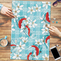 Turquoise Palaka Hawaii Aloha Puzzle Koi Pond Mix Plumeria - Polynesian Pride