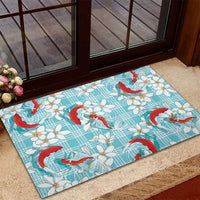 Turquoise Palaka Hawaii Aloha Rubber Doormat Koi Pond Mix Plumeria - Polynesian Pride