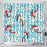 Turquoise Palaka Hawaii Aloha Shower Curtain Koi Pond Mix Plumeria - Polynesian Pride