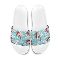 Turquoise Palaka Hawaii Aloha Slide Sandals Koi Pond Mix Plumeria - Polynesian Pride