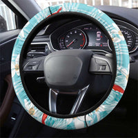 Turquoise Palaka Hawaii Aloha Steering Wheel Cover Koi Pond Mix Plumeria - Polynesian Pride