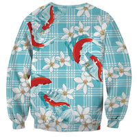 Turquoise Palaka Hawaii Aloha Sweatshirt Koi Pond Mix Plumeria - Polynesian Pride