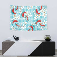 Turquoise Palaka Hawaii Aloha Tapestry Koi Pond Mix Plumeria - Polynesian Pride