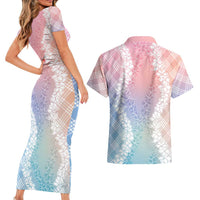Hawaii Aloha Plumeria Lei Pastel Candy Palaka Couples Matching Short Sleeve Bodycon Dress and Hawaiian Shirt LT7 - Polynesian Pride